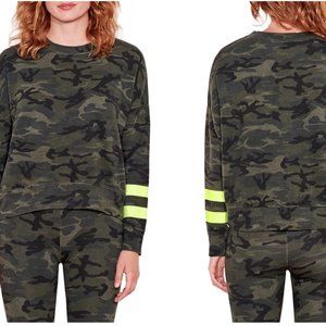 Sundry Stripe Camo Print Sweatshirt and Yoga Pants with Neon Green Stripes